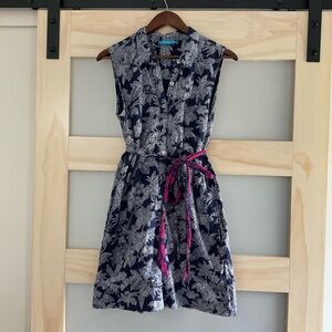 Tori Richard Honolulu Cotton Romper Large Tropical Print Belted Shorts Pockets